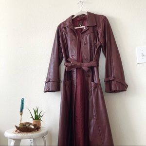Amazing Vintage Red Genuine Leather Trench Coat